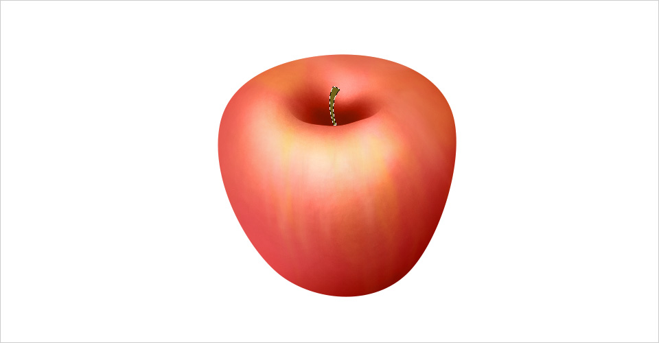 PS绘制逼真苹果-用路径做也苹果梗的选区并填充深褐色.jpg