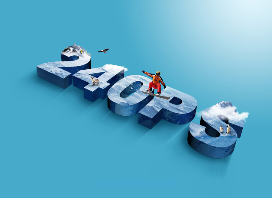 Photoshop制作酷炫的3D立体冰雪字特效,PSDEE.COM