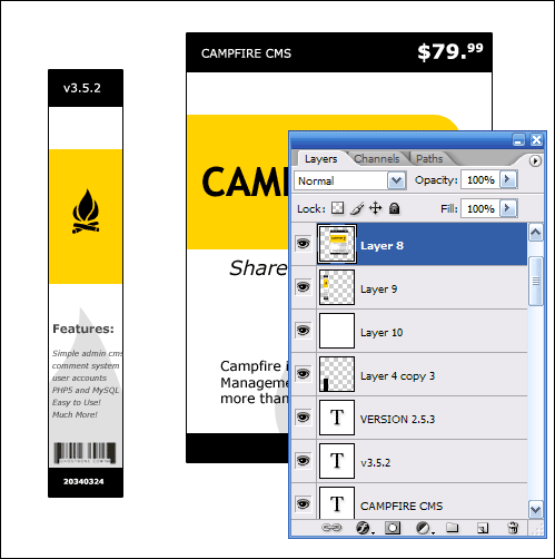 Photoshop制作黄黑色系英文包装盒效果,PSDEE.COM