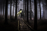 PS合成幽暗森林中发光的鬼屋