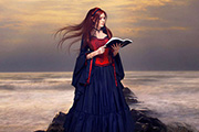 PS完美合成暮色中在海边阅读的圣女