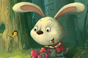 PS鼠绘在森林里采蘑菇的小兔子插画