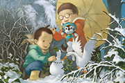 PS鼠绘精细的玩雪人的儿童插画
