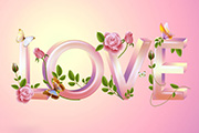 Photoshop制作花纹装饰的爱情立体字