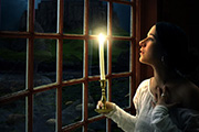 PS场景合成之幽暗的古堡中借烛光凝望窗外美女
