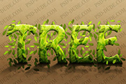 Photoshop制作有树叶装饰的绿色浮雕字