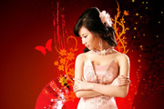 Photoshop给美女<font color="red">照片</font>加上艳丽的古典<font color="red">背景</font>