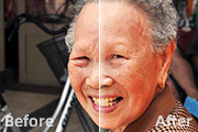 利用修复画笔快速减少老年人脸部的皱纹
