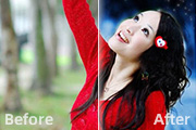 Photoshop<font color="red">快速</font>给照片换上蓝色背景