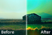PS把灰暗的田园照片处理成色彩鲜艳的青绿色效果
