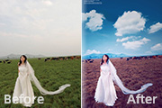 Photoshop打造清晰开阔的蓝紫色草原婚片