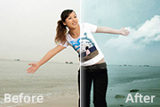 Photoshop调出<font color="red">海景</font>人物照片淡青的中性色