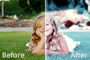 Photoshop调出外景儿童照片柔美的中性青红色