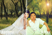 Photoshop调出森林婚片温馨的暖色调