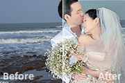 Photoshop打造高清的蓝黄色海景婚片