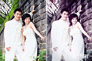 Photoshop打造古典暗调蓝紫色外景婚片