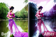 Photoshop调出外景人物图片梦幻的暗紫色