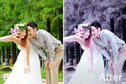 Photoshop打造浪漫的紫红色外景婚片