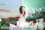 Photoshop打造甜美的青绿色外景婚片