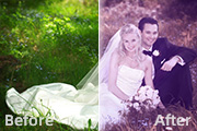 Photoshop调出外景婚片淡淡的紫红色