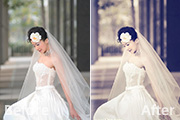Photoshop打造古典暗蓝色外景美女婚片