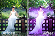 Photoshop调出树林美女婚片唯美的绿紫色