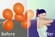 Photoshop调出海景婚片柔美的蓝橙色