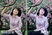 Photoshop调出春季外景人物图片甜美的桃花色