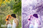 Photoshop调出树林人物图片流行的日韩粉蓝色