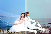 Photoshop调出海景婚片淡雅的青紫色