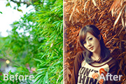 Photoshop调出竹林美女<font color="red">图片</font>甜美的橙红色
