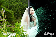 Photoshop打造柔美的古典暗绿色外景婚片
