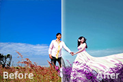 Photosho打造漂亮的青紫色草地婚片