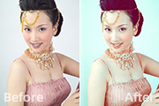 Photoshop调出写真人物图片甜美的粉青色