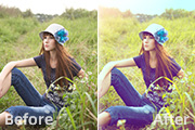 Photoshop给草地美女图片增加鲜艳的蓝黄色