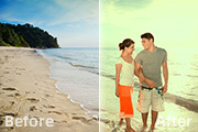 Photoshop调出海滩情侣图片温馨的暖色调