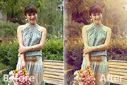 Photoshop给公园美女<font color="red">图片</font>增加柔和的古典橙黄色