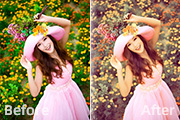 Photoshop两步打造柔美的暖色花景人物图片