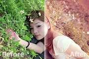 Photoshop打造柔和的暖褐色草地人物图片