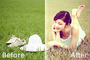 Photoshop给草地美女图片增加柔和的粉黄色
