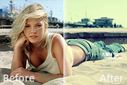 Photoshop打造淡雅的黄绿沙滩人物图片
