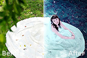 Photoshop给草地婚纱美女增加流行的青蓝色
