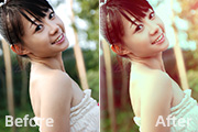 Photoshop给外景美女<font color="red">图片</font>增加淡淡的青黄蜜糖色