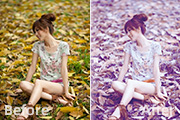 Photoshop给草地上的美女<font color="red">图片</font>增加漂亮的淡调蓝紫色