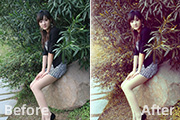 Photoshop给树荫下的美女图片加上漂亮的橙褐色