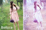 Photoshop给草地美女<font color="red">图片</font>加上梦幻的粉调蓝紫色