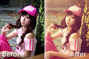 Photoshop给坐地上的美女加上柔美的古典红褐色