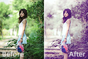 Photoshop给树边的美女图片加上古典中性紫色调