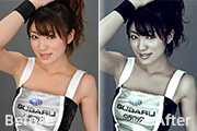 Photoshop给美女车模加上<font color="red">低</font><font color="red">饱和</font>的淡黄色质感肤色