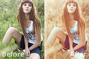 Photoshop给草地美女<font color="red">图片</font>加上唯美的淡调橙黄色